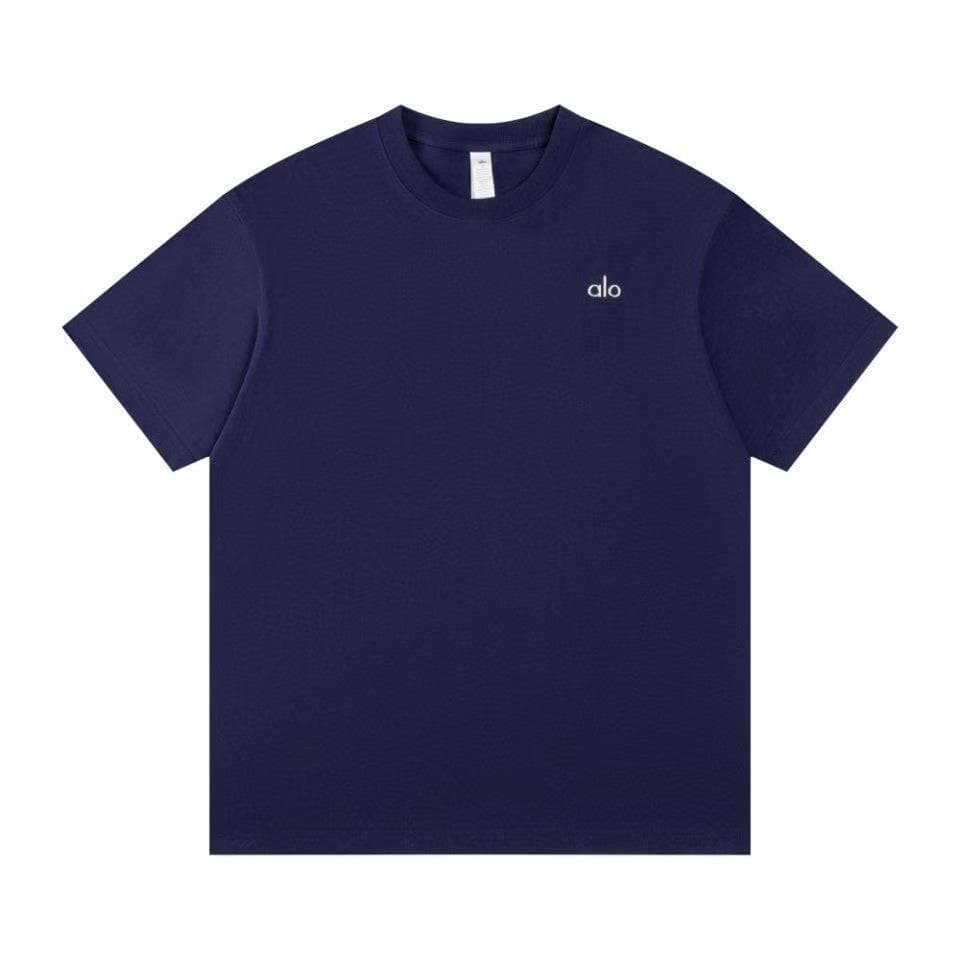 Alo Summer 3D Silver Logo Medium-Length Casual Cotton T-shirt Medium dark blue
