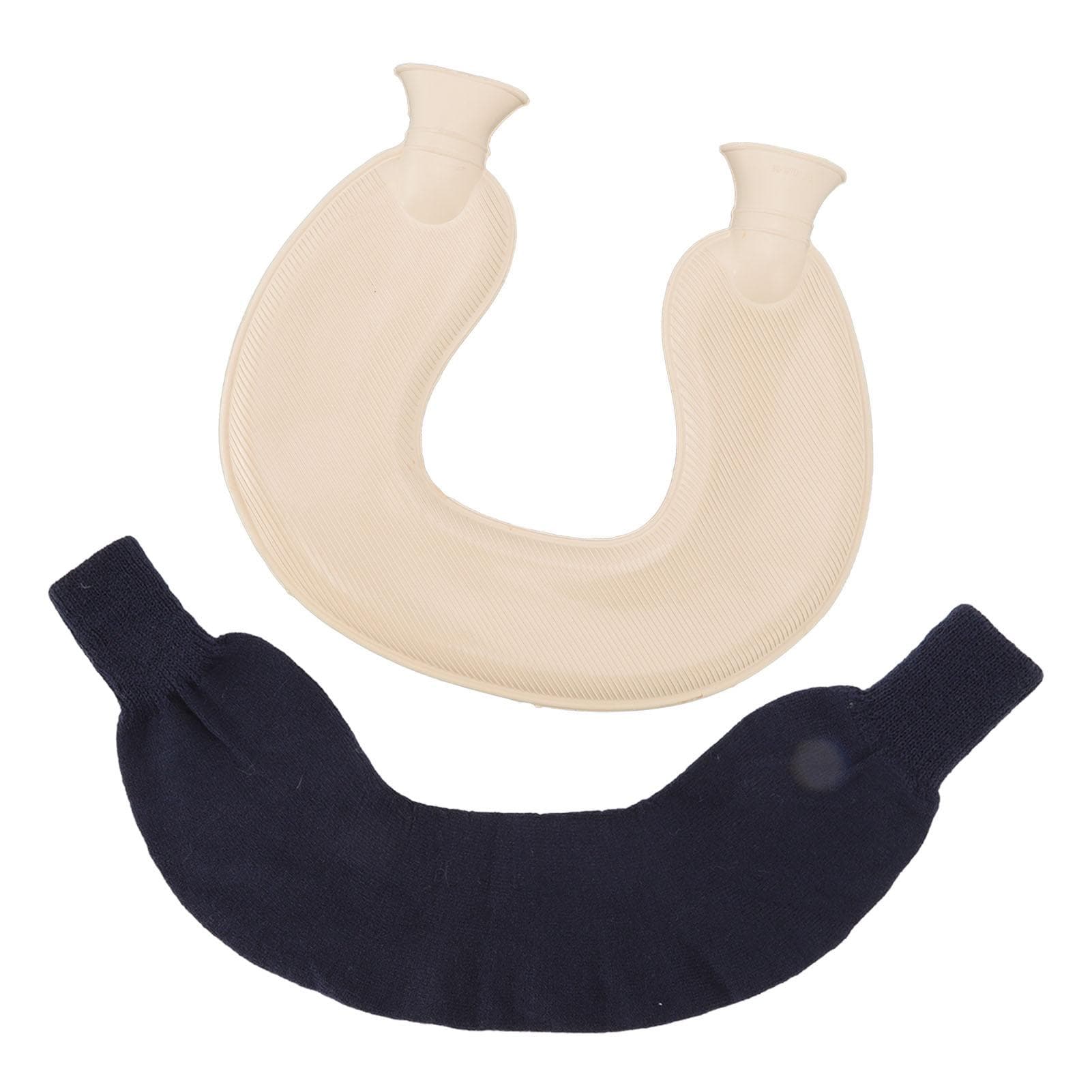 U Shaped Neck Hot Water Bag Double Knitted Insulation Rubber Warm Hot Water Bottle Navy Blue Cover navy blue