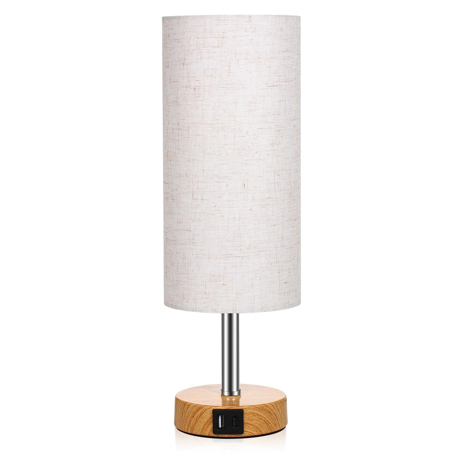 2 Packs Fabric Bedside Table Lamp with Warm White LED Bulb Nightstand Lamp Desk Light EU Plug beige