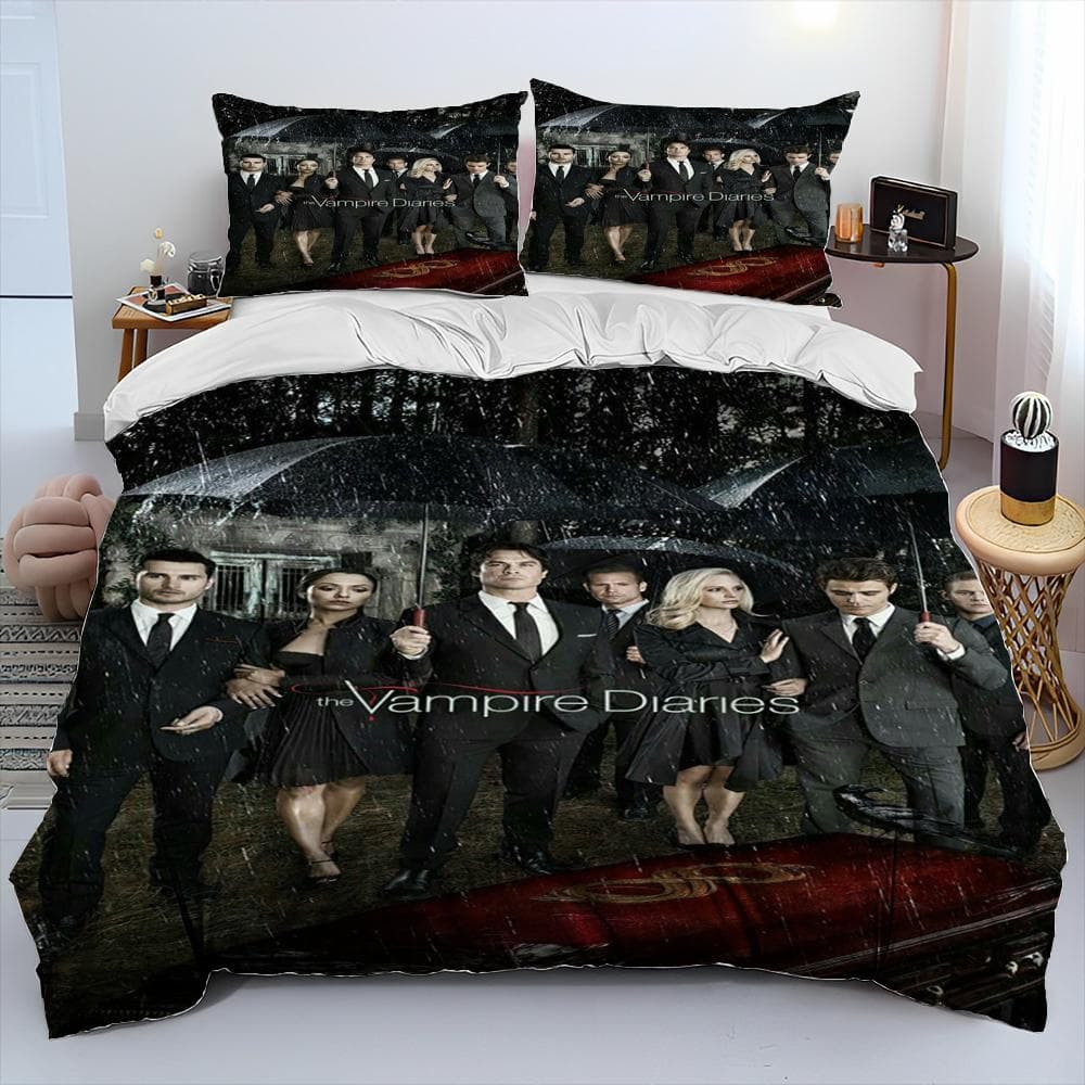New Movie The Vampire Diaries Bedding Set Single Twin Full Queen King Size Bed Set Adult Kid Bedroom Duvetcover Set Home Textile EU Double 200x200cm