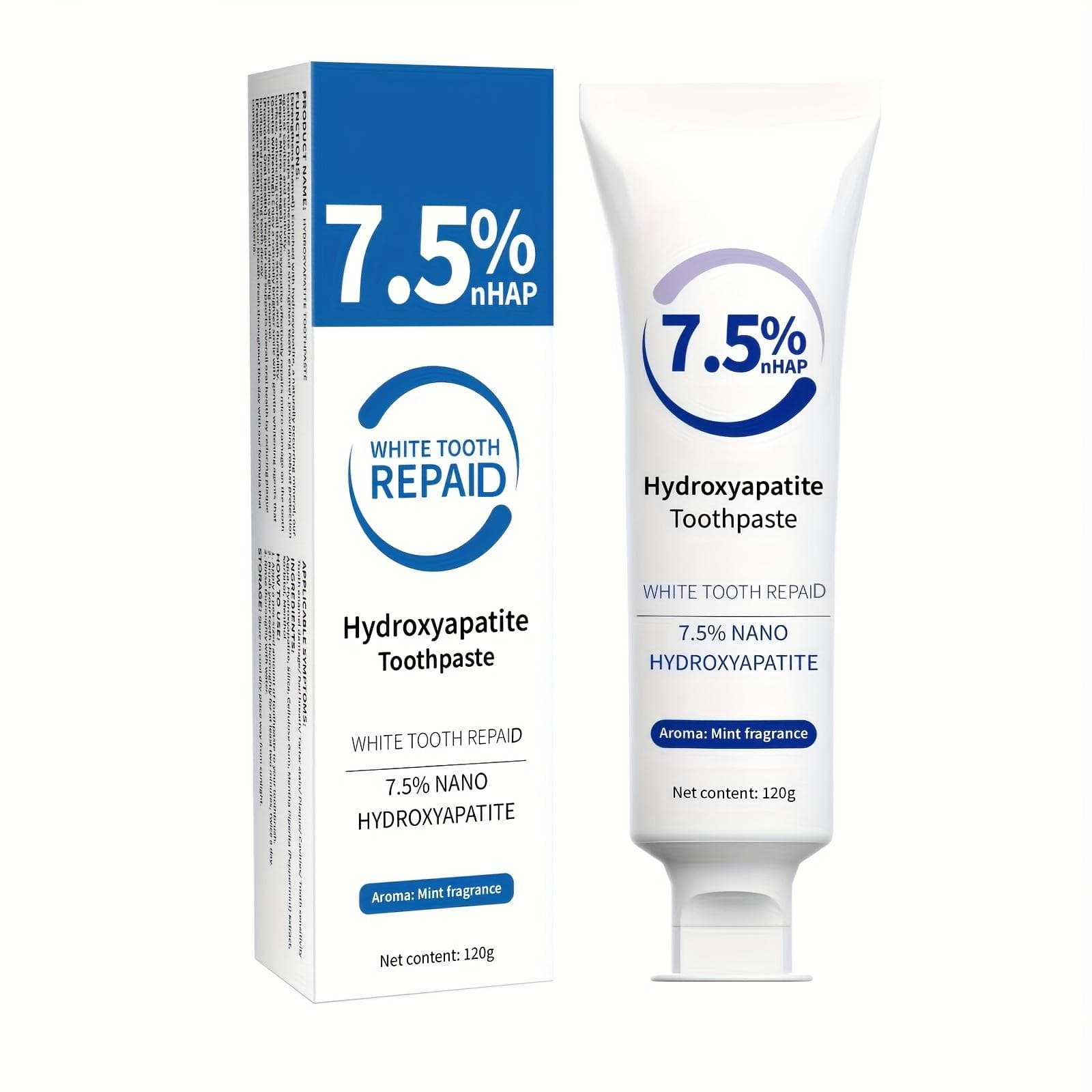 Hydroxyapatite Toothpaste, 7.5% Nano White Tooth Repair, Deep Cleaning Paste with Menthol for Fresh Breath, Strengthening Dental Care, Basic Cleaning 120g