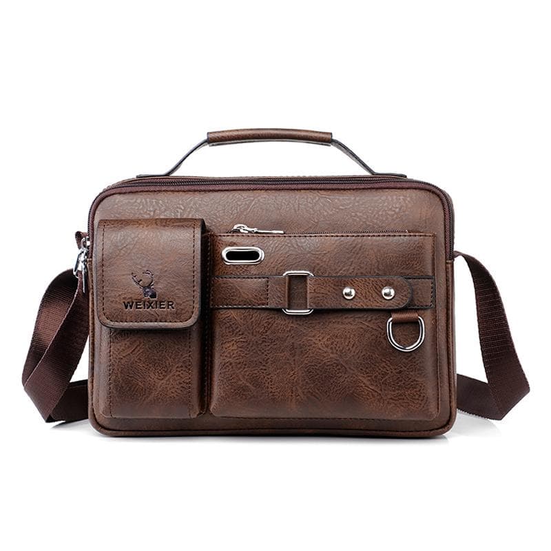 Men’s Messenger Bags Leather Crossbody Bag Waterproof Shoulder Bags Multifunction Briefcase Travel Work Business Handbags Adjustable Strap coffee