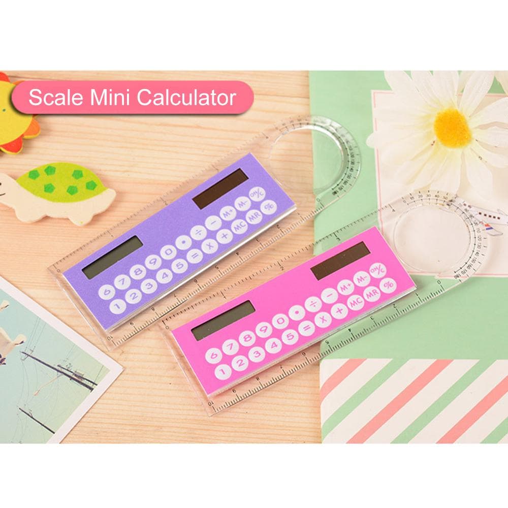 1pc 10cm Ruler Mini Calculator Ultrathin Solar Energy Multifunction Calculator for Children School