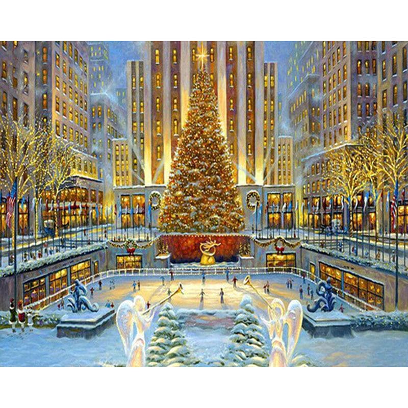 Cross Stitch Crystal Round Diamond Sets Celebrating for Christmas Diamond Painting Embroidery 20X30CM