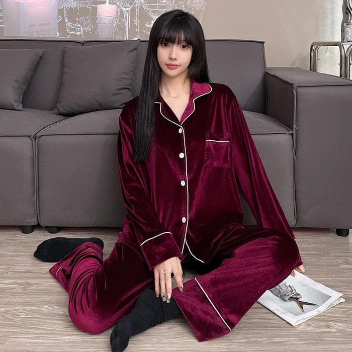 Women's Winter Golden Velvet Warm and Thickened Women's Autumn and Winter Two-piece Set Large-size Loungewear M