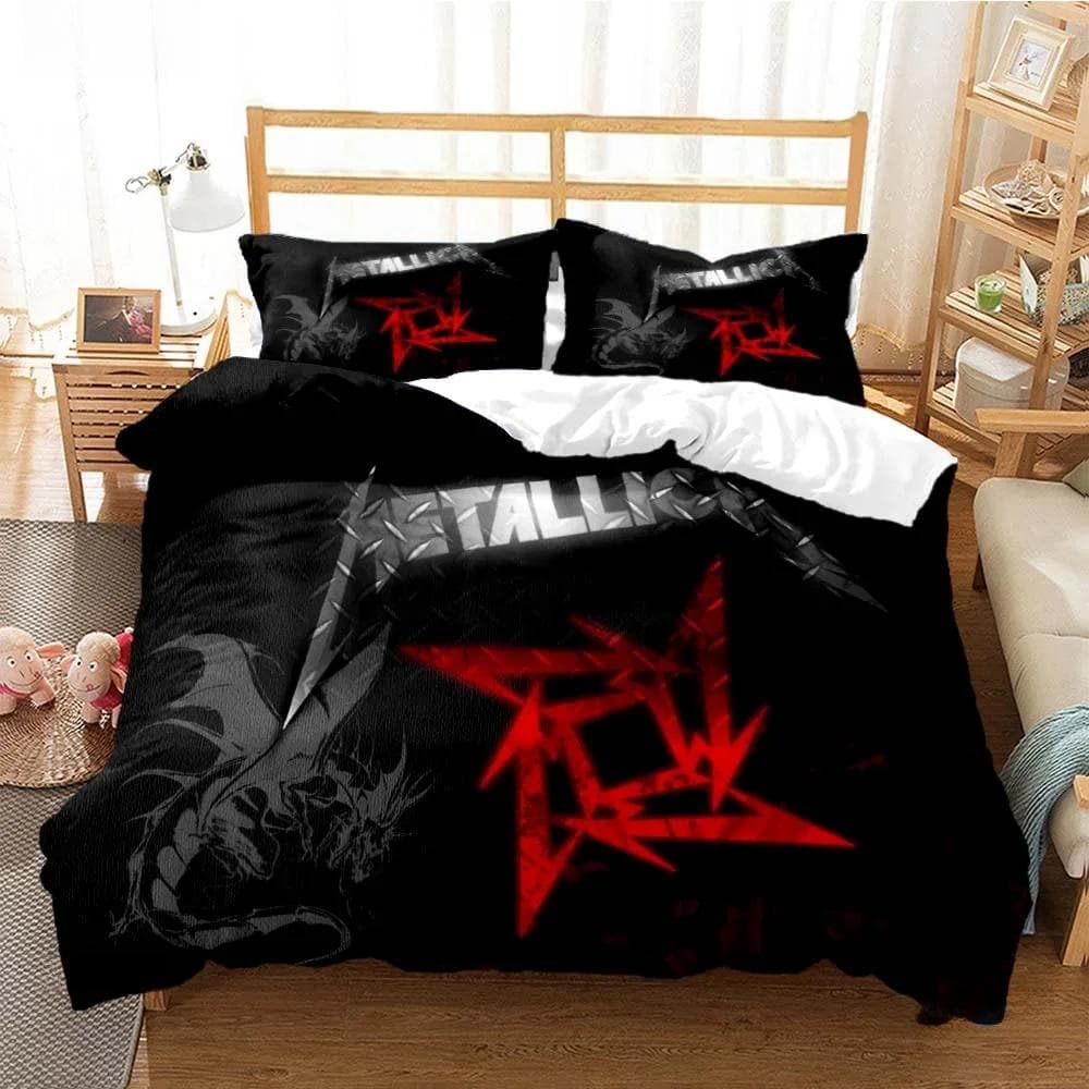 Metal Music Band M-Metallica Bedding Set Single Twin Full Queen King Size Bed Set Adult Kid Bedroom Duvet cover Set Home Textile EU Twin 135x200cm