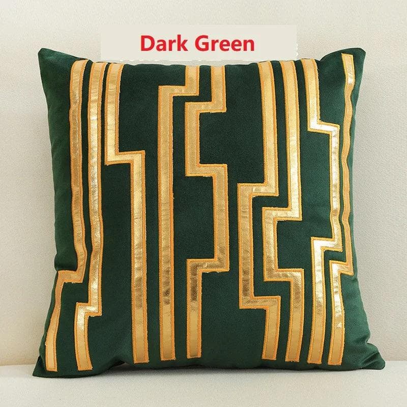 Luxury Golden Bronzing Thicken Velvet Pillow Cushion Cover 45*45 Geometric Kussenhoes Coussin Home Sofa Decorative Funda Cojin 450mm*450mm green