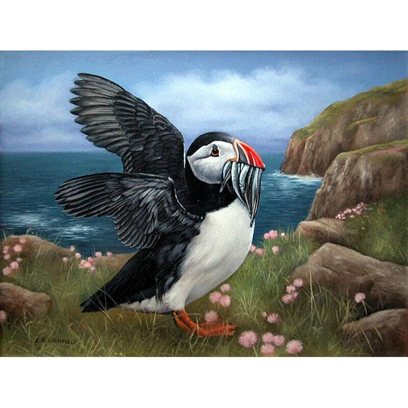 5D DIY Diamond Painting Bird Eating Fish Embroidery Mosaic Cross Stitch Rhinestone Decoration 20X30CM