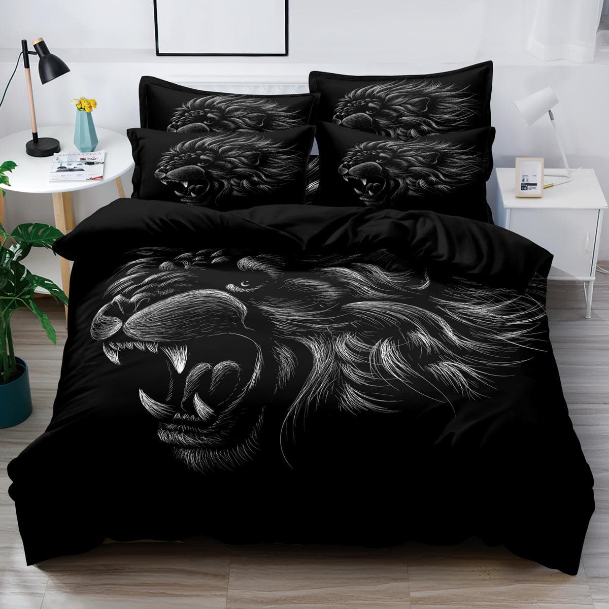 3-Piece Simple Modern Skull Animal Pattern Digital Printed Down Duvet Cover Set,Bedding Set(1 Down Duvet Cover+2 Pillowcases) 135x200cm