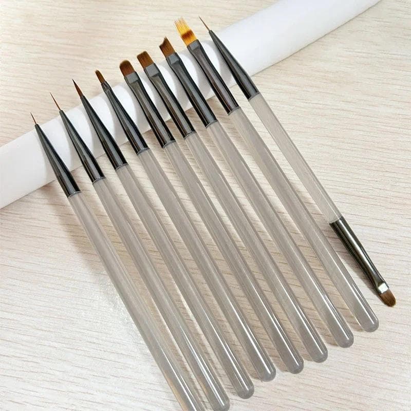 9PCS UV Gel Nail Brush Liner DIY Painting Pen Manicure Acrylic Drawing Brush for Nail Art Design Nails Tip Display Painting Tool grey