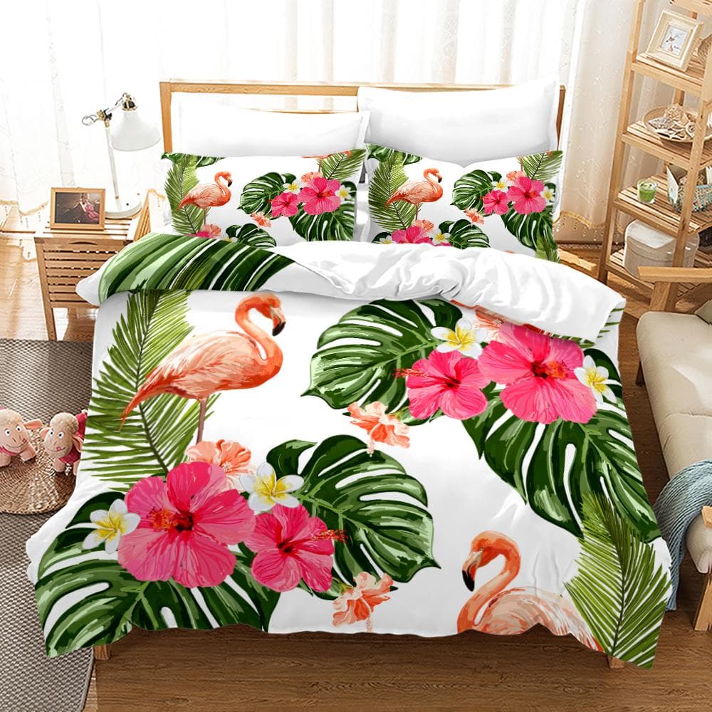 Pink flamingo Bedding Set Single Twin Full Queen King Size Flamingo Bed Set Aldult Kid Bedroom Duvetcover Sets 3D Anime 013 140x200cm 3pcs