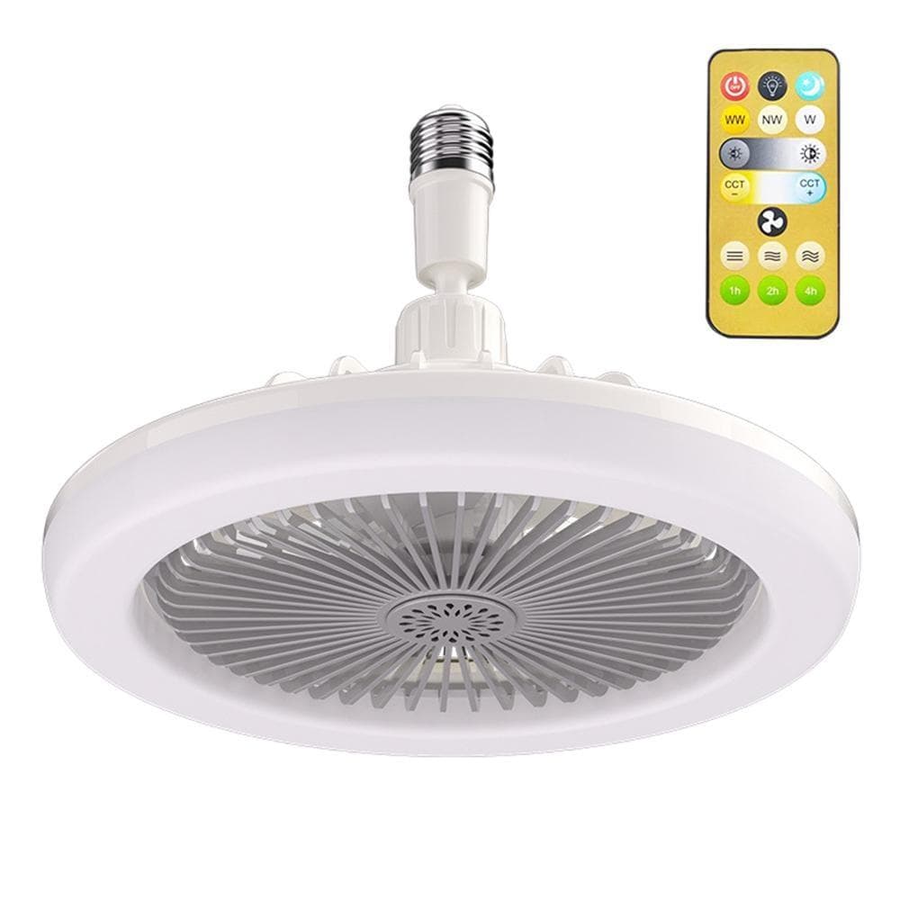 1Pc Intelligent Remote Control LED Fan Light E27 Screw Dimmable Bedroom Aromatherapy Plastic Small Fan UFO Light grey