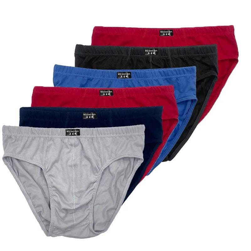 100% Cotton Men's Underwear, Mid-waist Briefs, Youth Loose Underwear, Plus Fat Plus Size Underwear 6pcs 2XL