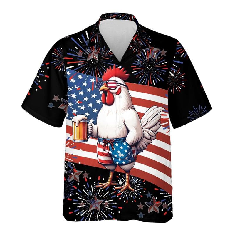 Funny Cartoon Chicken Graphic Shirts For Men Clothes Casual Hawaiian Rooster Beach Shirt Aloha Button Clothing Eggs Short Sleeve XXL