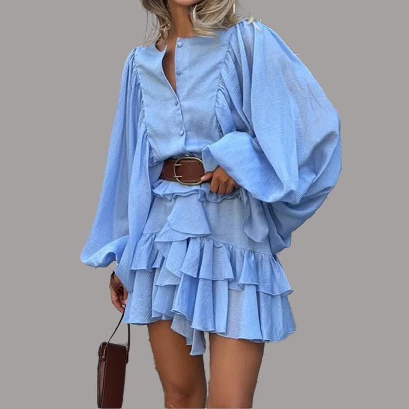 New Summer Lace-up Women's Dress M blue