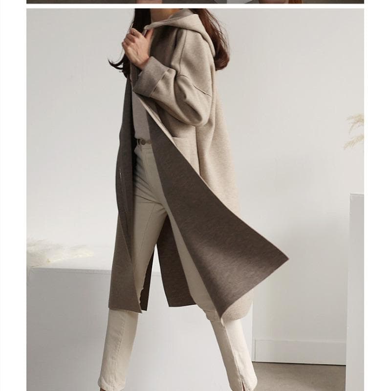 Spring and Autumn New Loose Woolen Women's Coat Hooded Large Size Jacket XXL