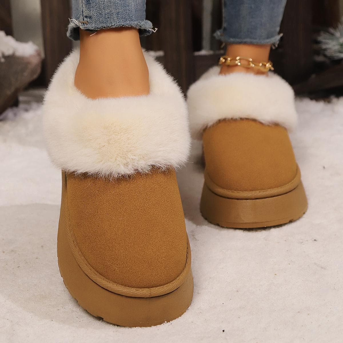 New Warm Boots Women Winter Flats Shoes Short Plush Fur Ankle Snow Boots Casual Shoes Sport Suede Motorcycle Botas 43 brown