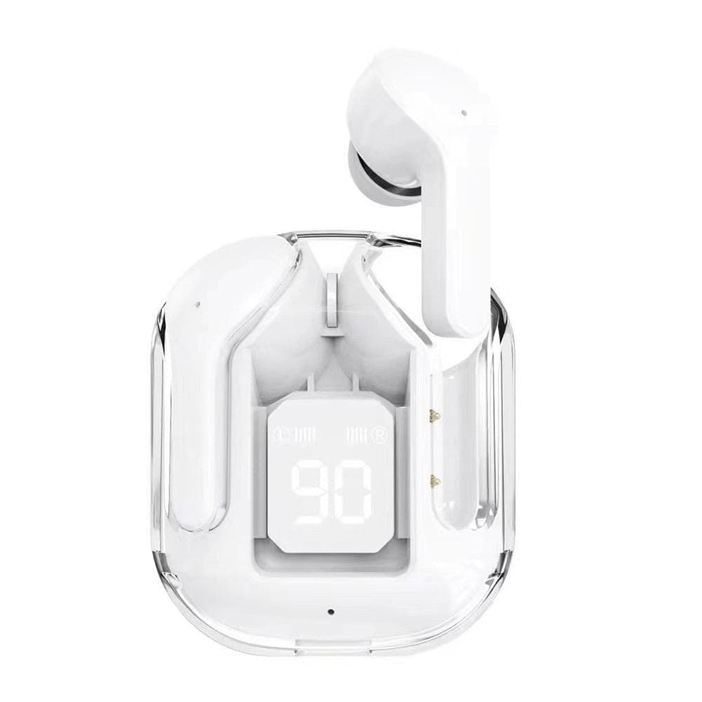 BT30 ENC Noise Canceling Wireless Bluetooth 5.3 Earbuds HiFi Stereo Headphones Digital Display Transparent Charging Case TWS Sports Music Earphones white