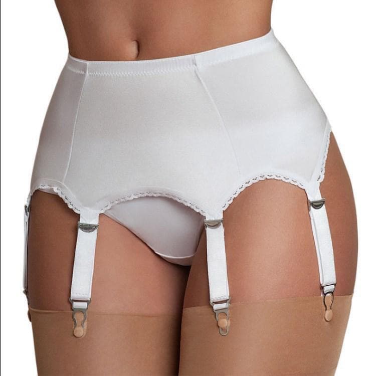 High Waist Non-Slip Garter Lace Underwear with 6 Adjustable Buckles XL white