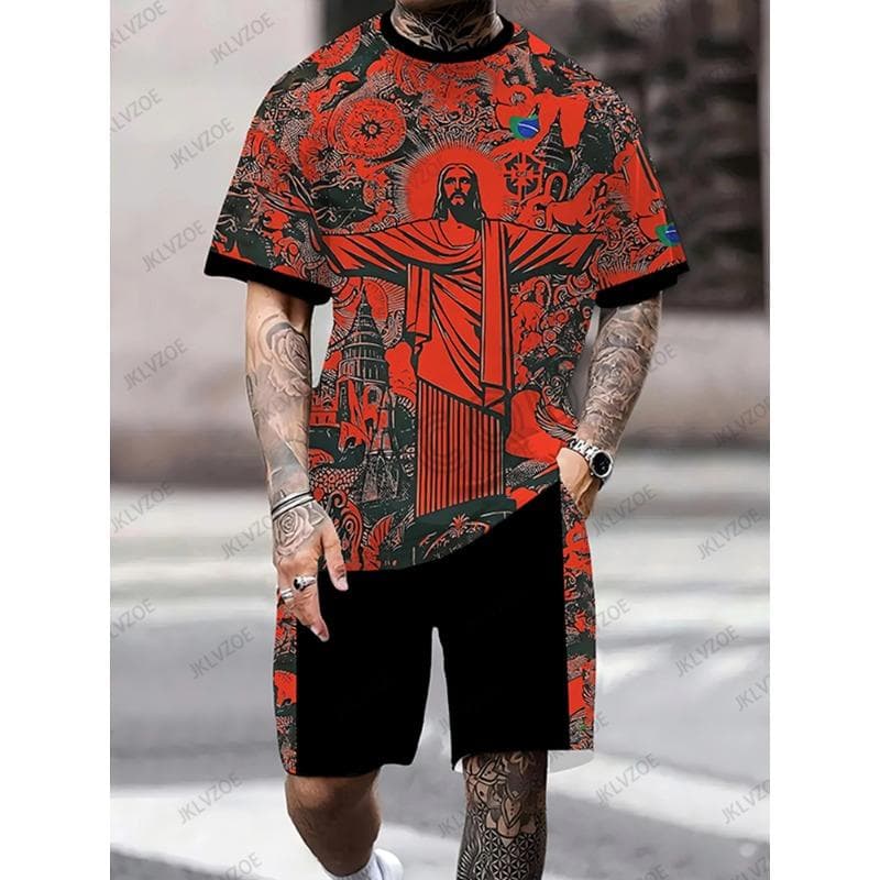 Summer Brazil Jesus Special Edition Football Jersey T-shirt+Shorts Set Sports Training Uniform Casual Kids/Adult Outfit XXXL
