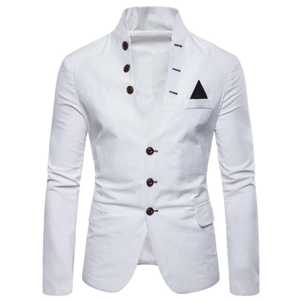 New Luxury Men's Multi-Button Decoration Wedding Formal Stand-up Collar M white