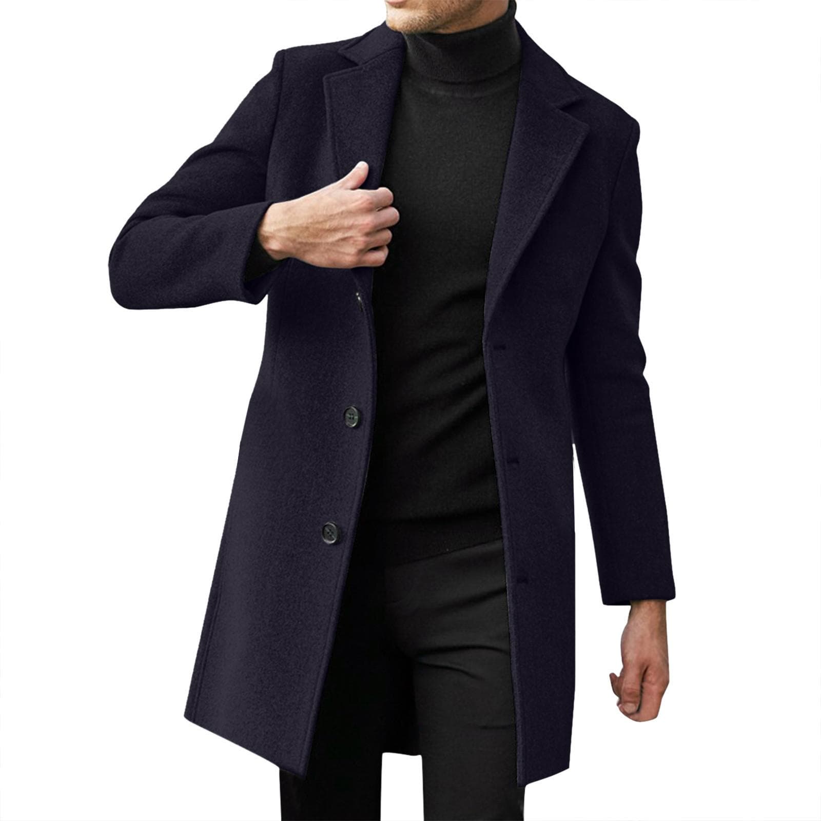 Men's Single Breasted Lapel Coat Long Sleeve Solid British Style Single Breasted Coat 5XL black