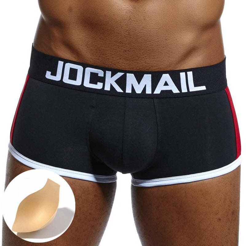 Boxer Briefs JOCKMAIL Brand Cotton Trunks Removable Sponge Padded Pads Men's Underwear Push Up Being Shaped Sports Men's Underpants XL black