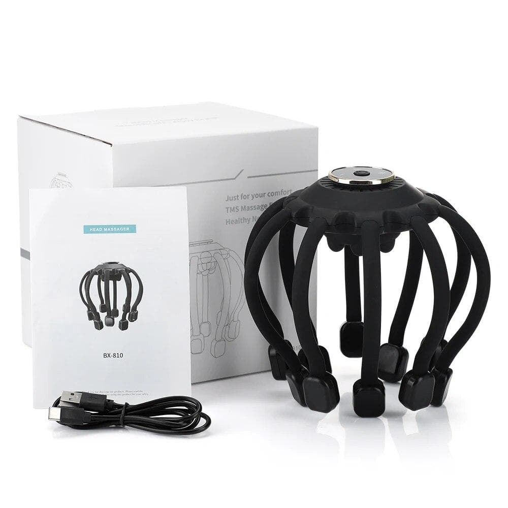Electric Head Massager with Bluetooth Music Octopus Scalp Vibration Massage Relieve Head Fatigue Improve Sleep Wireless Portable CN black