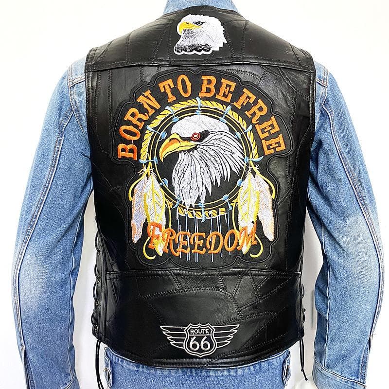 Club Genuine Leather Harley Tank Top Men's Plus Size Sheepskin Motorcycle Embroidered Leather Vest XXXL