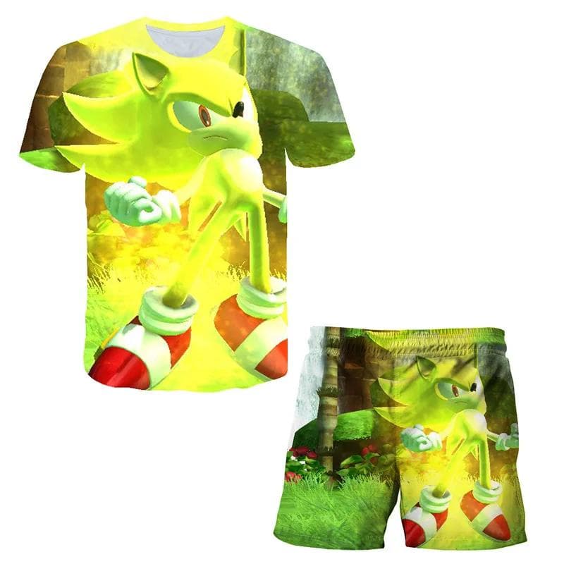 2025 MINISO New boys and girls super sonic Tshirts+shorts Harajuku Sonic print suit T-shirt + shorts fashion street style children's short sleeves 110