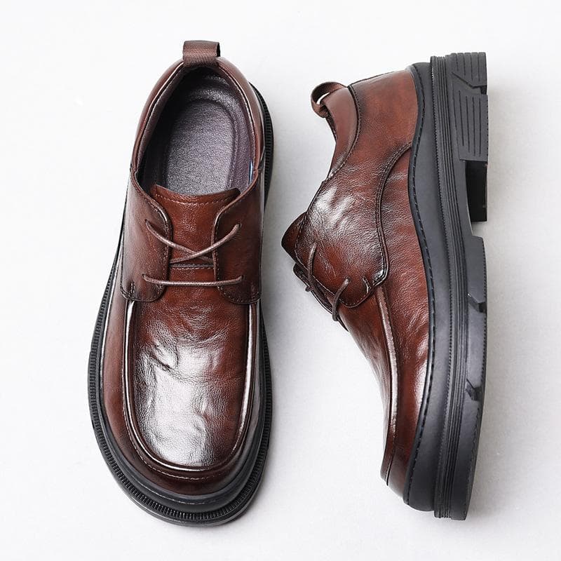 Autumn British Retro Hand-grabbed Loafers Men's Genuine Leather Handmade Shoes Round Toe Lazy Slip-on Business Leather Shoes 42 brown