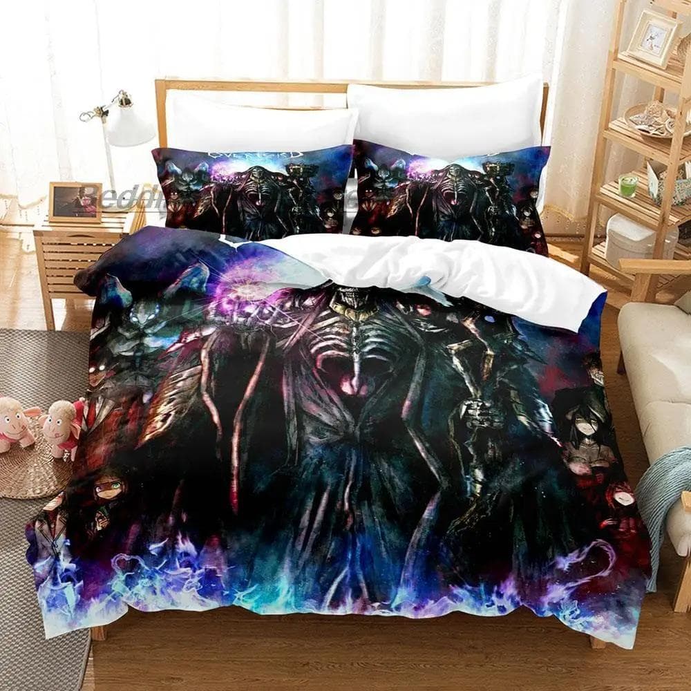 OVERLORD Bedding Set Single Twin Full Queen King Size Bed Set Aldult Kid Bedroom Duvetcover Sets 3D Print Skeleton Anime New AU Single 140x210cm