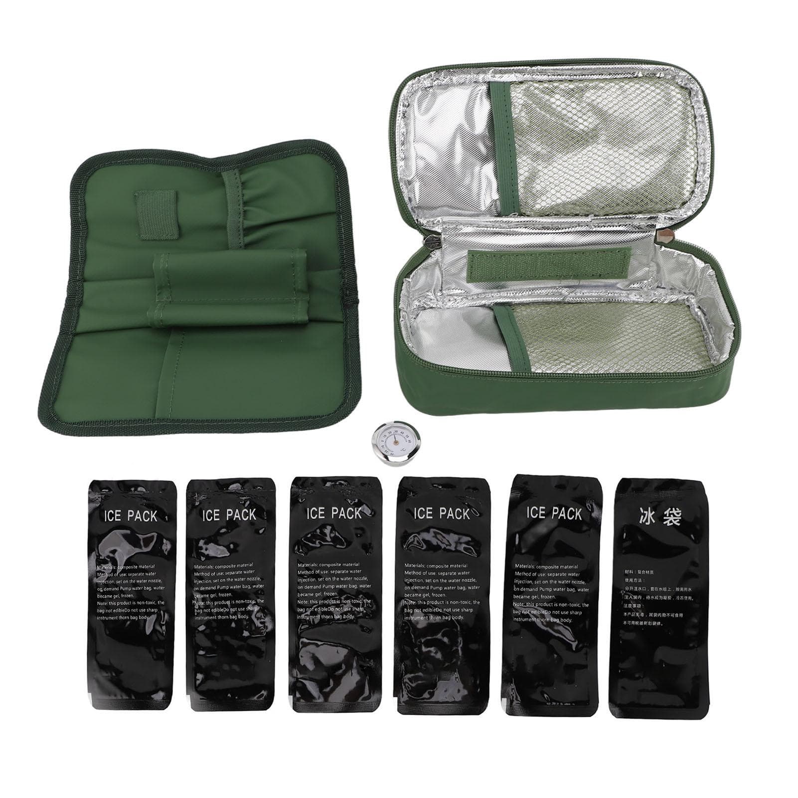 Insulin Cooler Travel Case Canvas PU Insulated Diabetic Bag Portable Medicine Cooling Bag with green