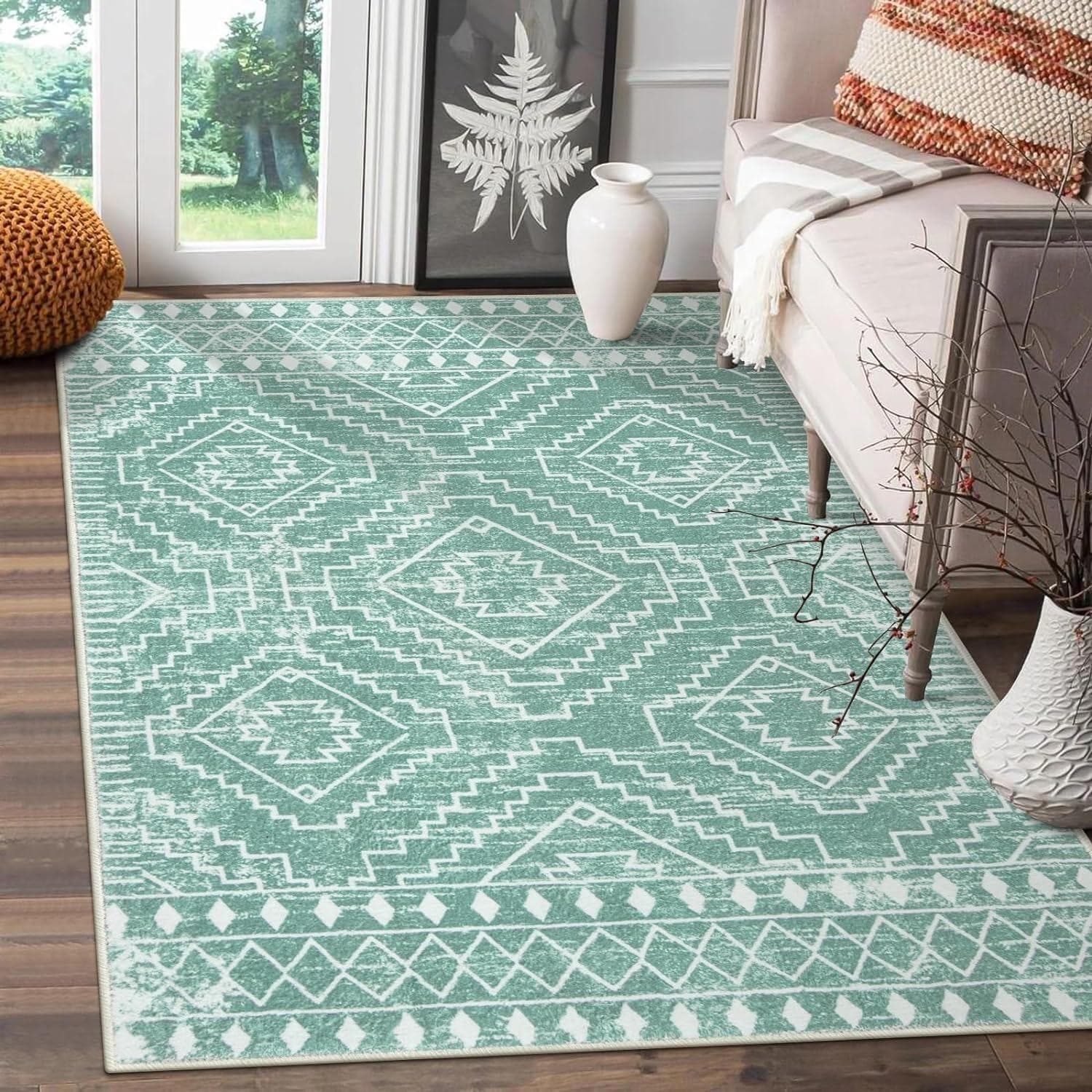 Moroccan Style Carpet for Living Room Retro Washable Farmhouse Bedroom Black Boho Non-Slip Floor Mat Soft Rug for Kitchen Entry 80x120cm