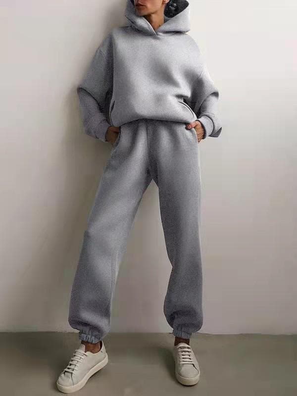 Women Elegant Solid Sets For Women Warm Hoodie Sweatshirts And Long Pant Fashion Two Piece Sets Ladies Sweatshirt Suits XXL grey