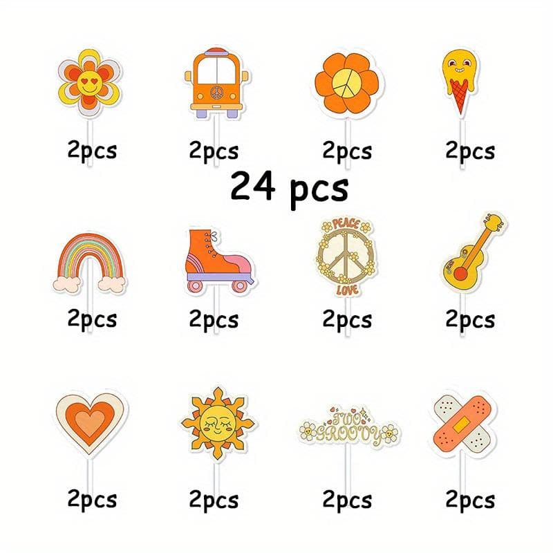 1set/ 24pcs Cute Cupcake Insert Flags, DIY Disposable Cupcake Insert Decorations, Suitable for Family Gatherings Birthday Party Decorations 24pcs