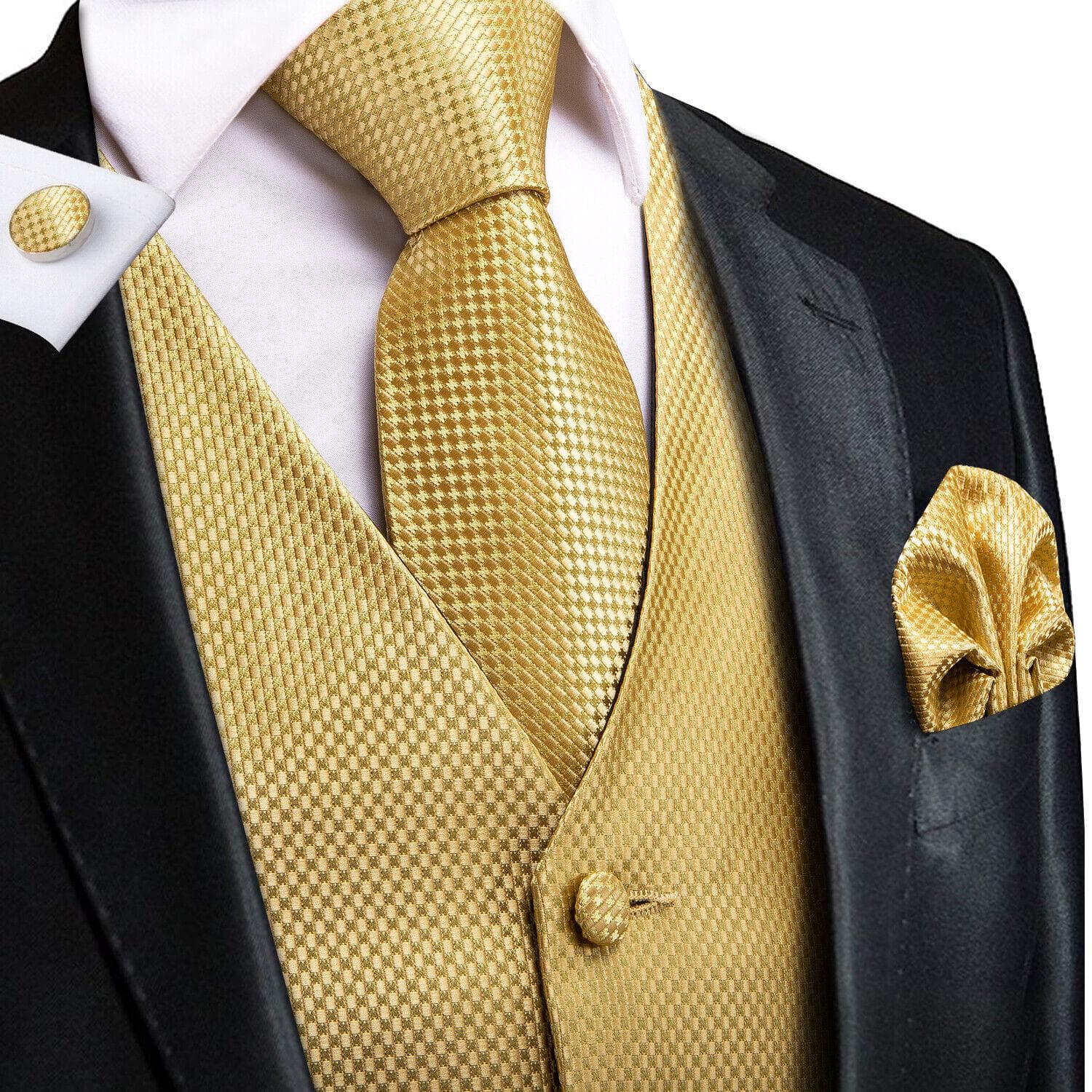 Hi-Tie Tuxedo waistcoat for Men Suit Vest Necktie Handkerchief Cufflinks Set for Wedding Business L