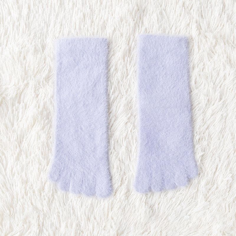 Women Girls Thick Coral Fleece Five Finger Socks Winter Warm Fluffy Toe Socks Soft Cozy Hosiery Female Anti-slip Floor Slippers purple