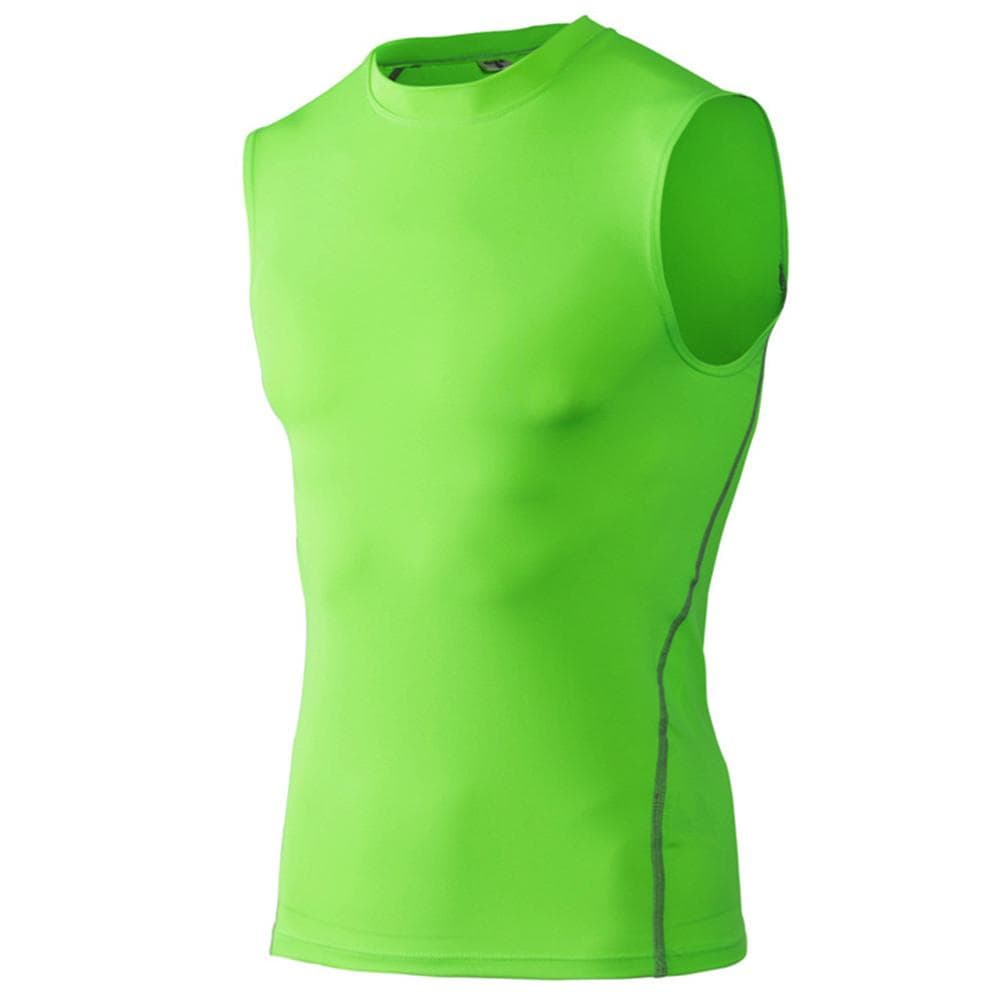 Men Running Sports Sleeveless T-Shirt Basketball Compression Training Vest Fitness Tank Base Layer Top Singlet Activewear Quick Drying L green