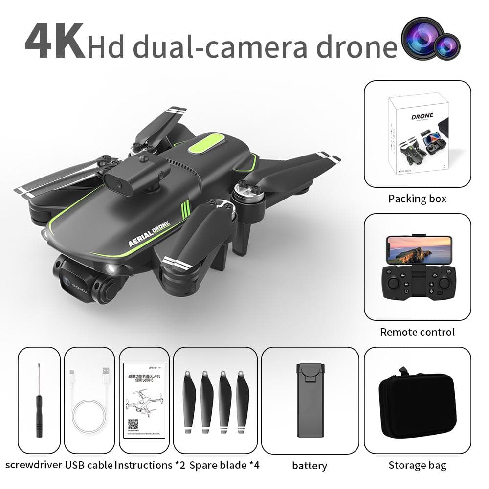 New F166 Folding Drone 360° Four-sided Obstacle Avoidance EIS Stable Brushless Motor HD Dual Camera Wifi Fpv Quadcopter Toy Gift for Children 4K 1 battery black