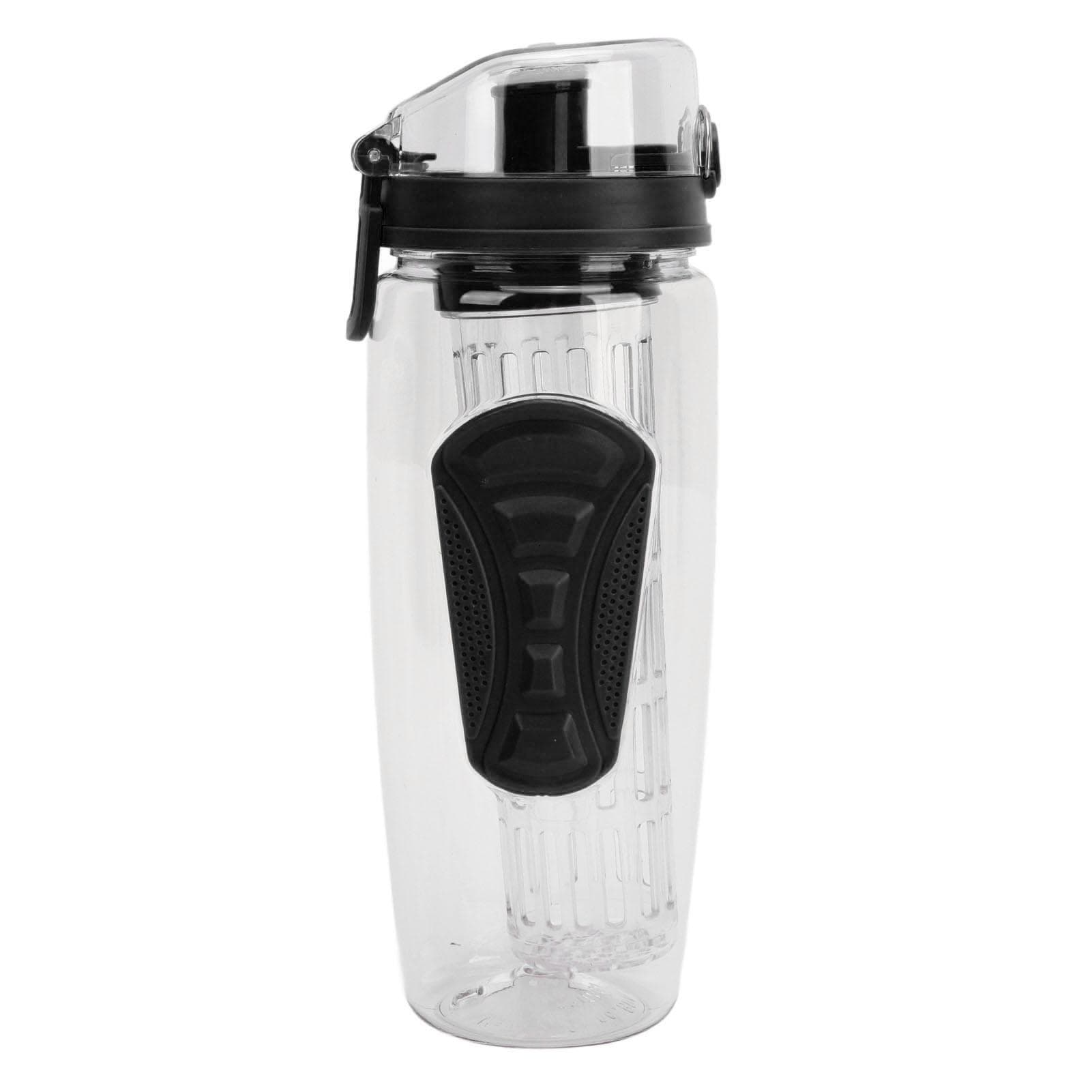 Fruit Infuser Water Bottle Anti Slip Grip Flip Top Lid Infused Water Bottles for Women Men L black