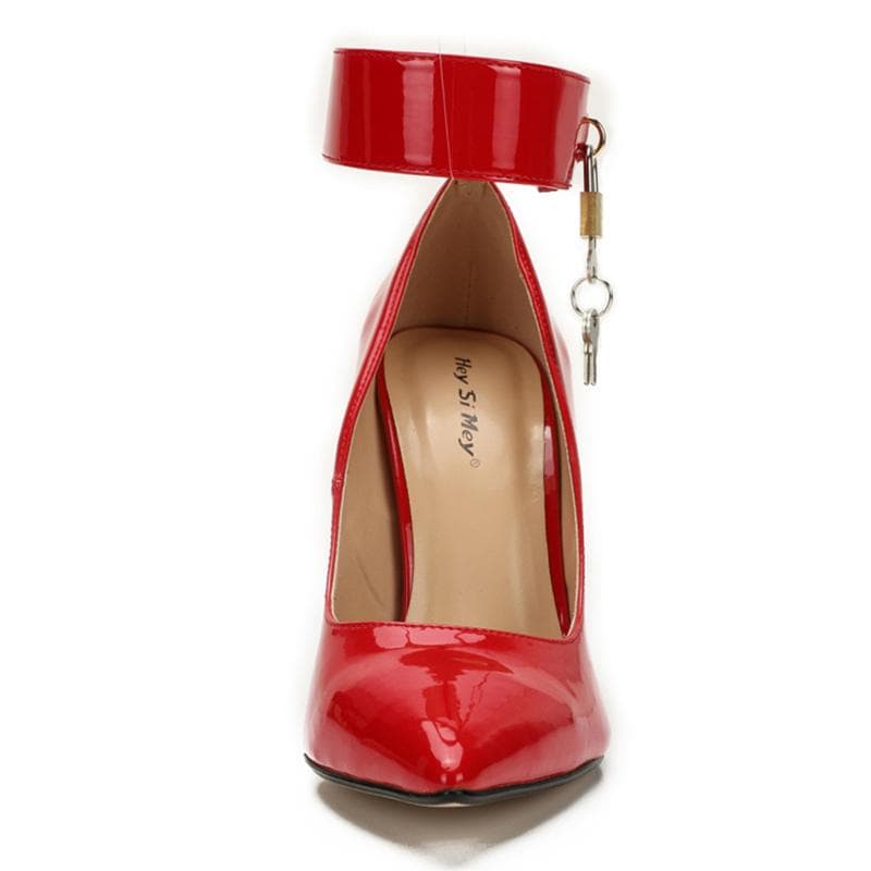 Sexy High Heels Pump Shoes Woman Fashion Ankle Strap Key Dec Luxury Designer Pointed Toe Black Red Women's Stiletto Heeled Shoes 40 red