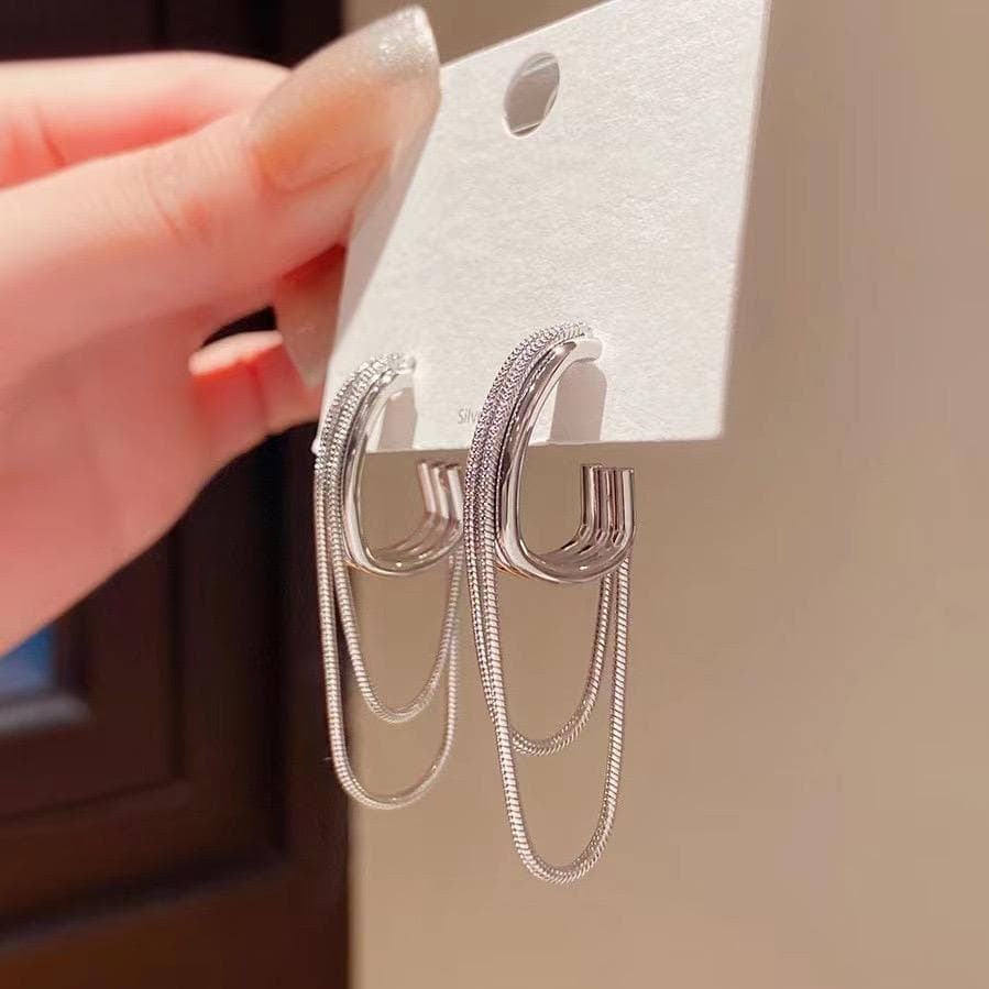 Temperament Metal Tassel Geometric Earrings Jewelry Wedding Party Luxury Accessories For Women‘s Gift silver