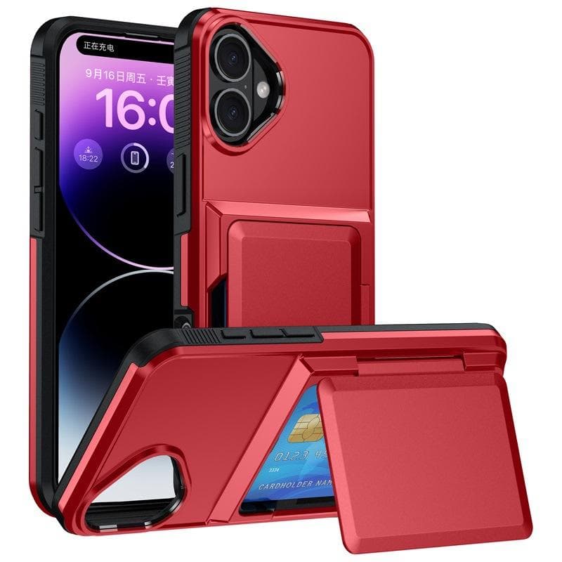 Applicable To IPhone 16 Card Phone Case Apple 14/15 Plus Two-in-one Flip Bracket Wallet Protection Case iPhone11(6.1) red