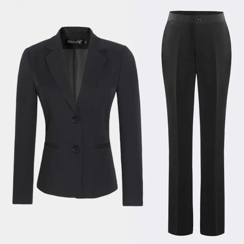 2Pcs Black Blazer Suit Women's Formal Business Wear Workwear Temperament Fashion Simple Blazer Suit Blazer + Suit Pants S black