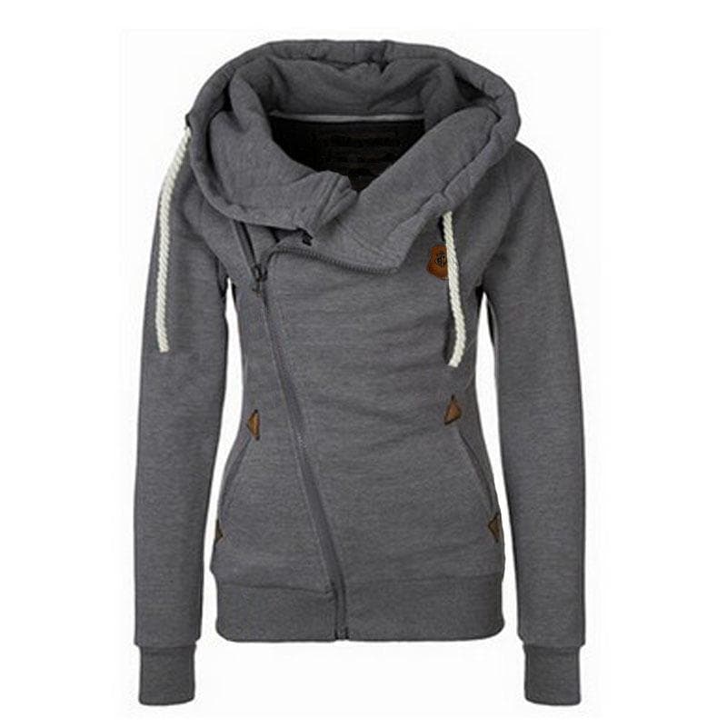 2024 Women's Sports Cardigan with Side Zipper and Hood L dark gray