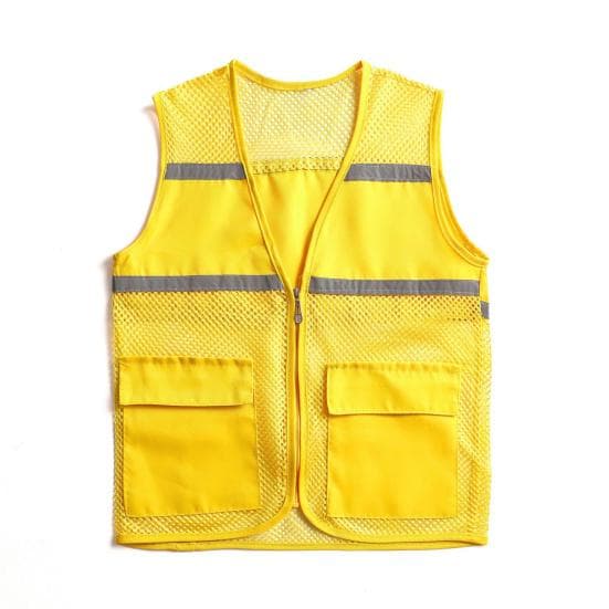 Work Vest Double Pocket Sleeveless Reflective Strip Breathable Solid Color Men Women Summer Mesh Volunteer Waistcoat Outdoor Activities L yellow