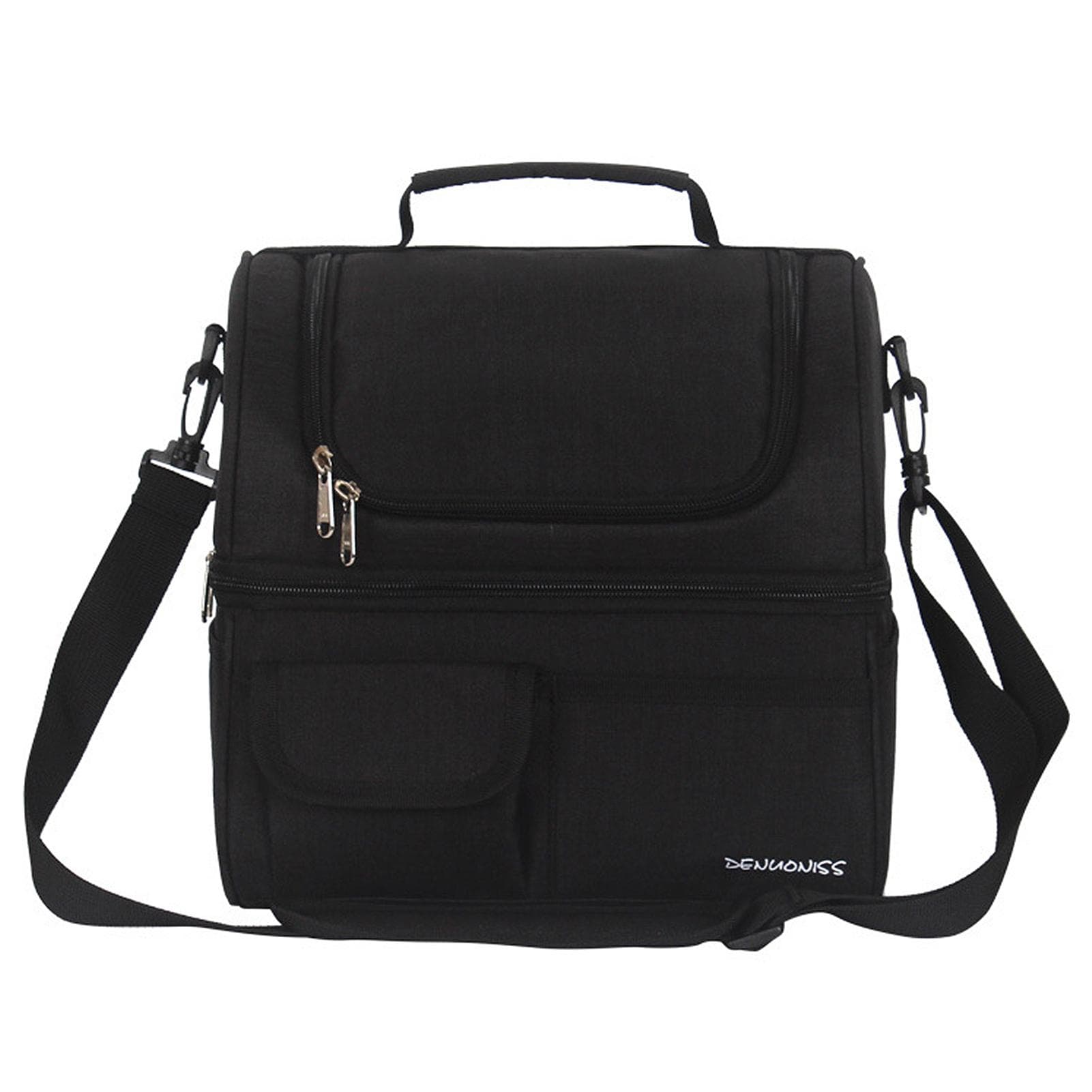 Dual Compartment Insulated Cooler Bag Waterproof Leakproof Lunch Bag Box with Shoulder Strap for black