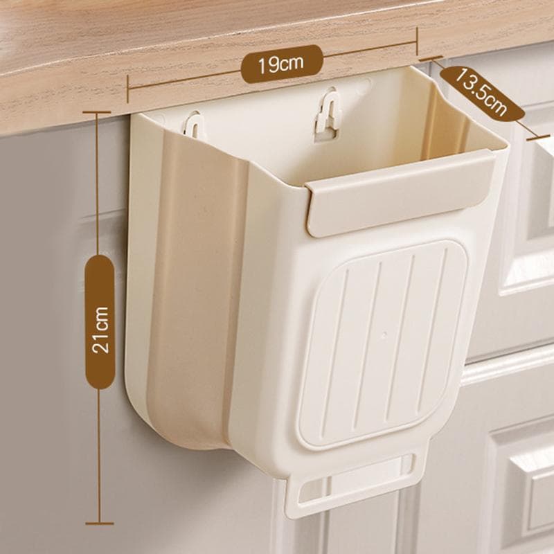 Foldable Kitchen Garbage Bin Saving Space Wastebasket Durable Thicken Hanging Trash Storage Case Kitchen Accessories 6L beige