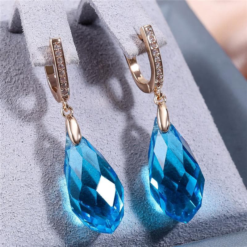 Vintage Bohemia Aqua Blue Green Yellow Purple Crystal Drop Earrings for Women Luxury Gold Color Wedding Party Jewelry Gifts aqua blue/gold